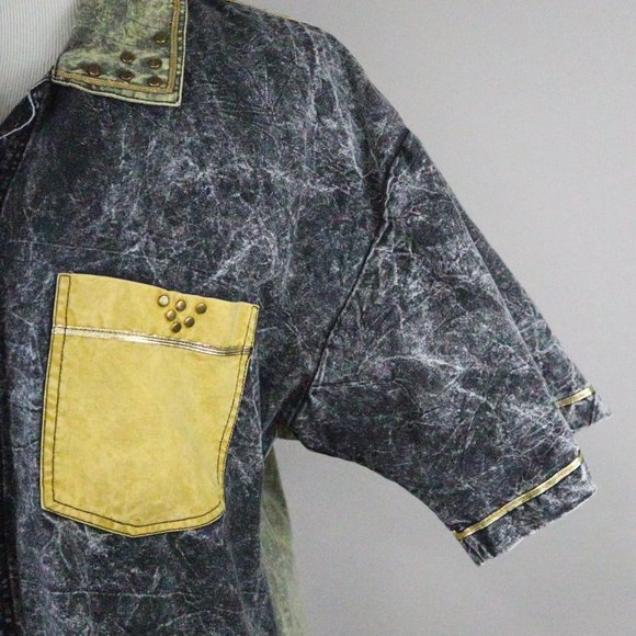 80's Acid Wash Vintage Button Down Two Tone Shirt Stranger Things Style - Picture 5 of 9